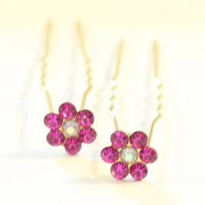 2 NWT PINK CRYSTAL STUDDED FLOWER SHAPE HAIRPINS